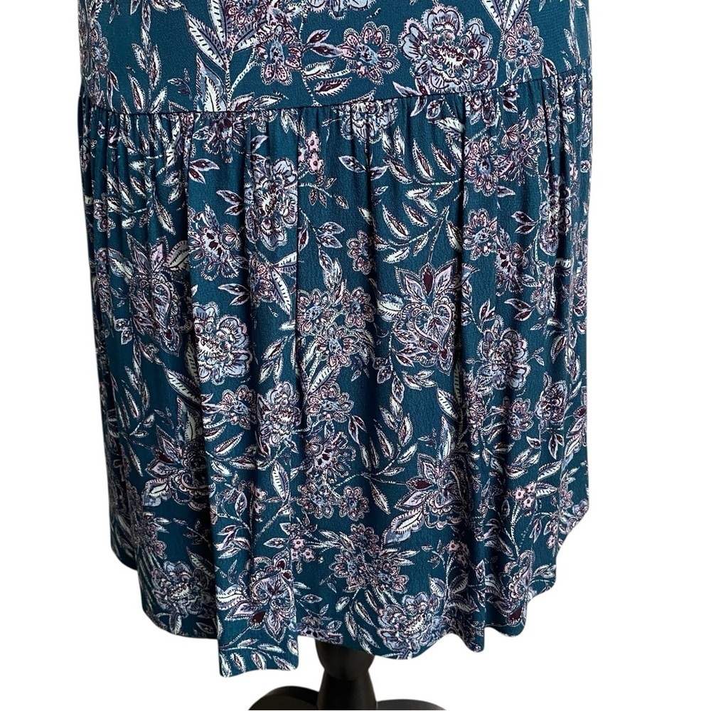 Garnet Hill Teal Floral Dress XS 0 V Neck Pleated Pockets Lined Viscose - Picture 11 of 15